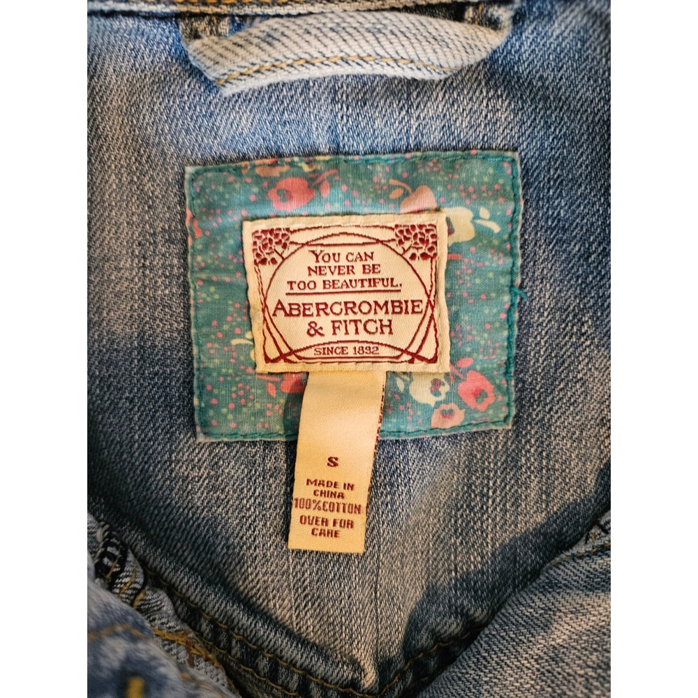 Abercrombie Fitch Denim Jacket Womens Small Distressed Trucker VTG K2K Western - Picture 2 of 8